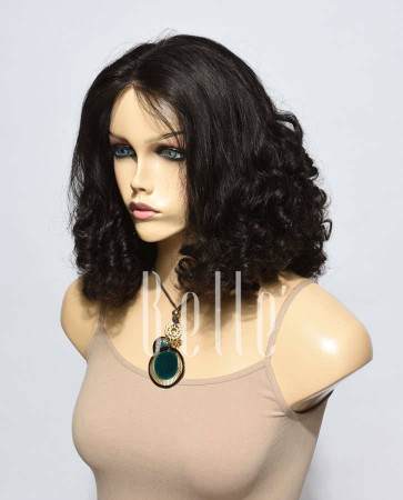 Half Tight Spiral CurlBest Peruvian Virgin Hair Silk Top Lace Front Wig