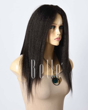 Kinky Straight Specially For African American Girls Peruvian Virgin Hair Silk Top Lace Front Wig