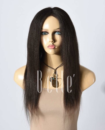 Kinky Straight African American Inspired Chinese Virgin Hair Silk Top Lace Front Wig