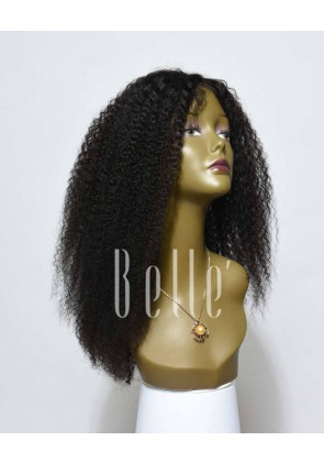 Afro Curl High Quality Malaysian Virgin Hair Silk Top Lace Front Wig For Black Women