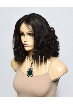 Half Tight Spiral CurlBest Peruvian Virgin Hair Silk Top Lace Front Wig